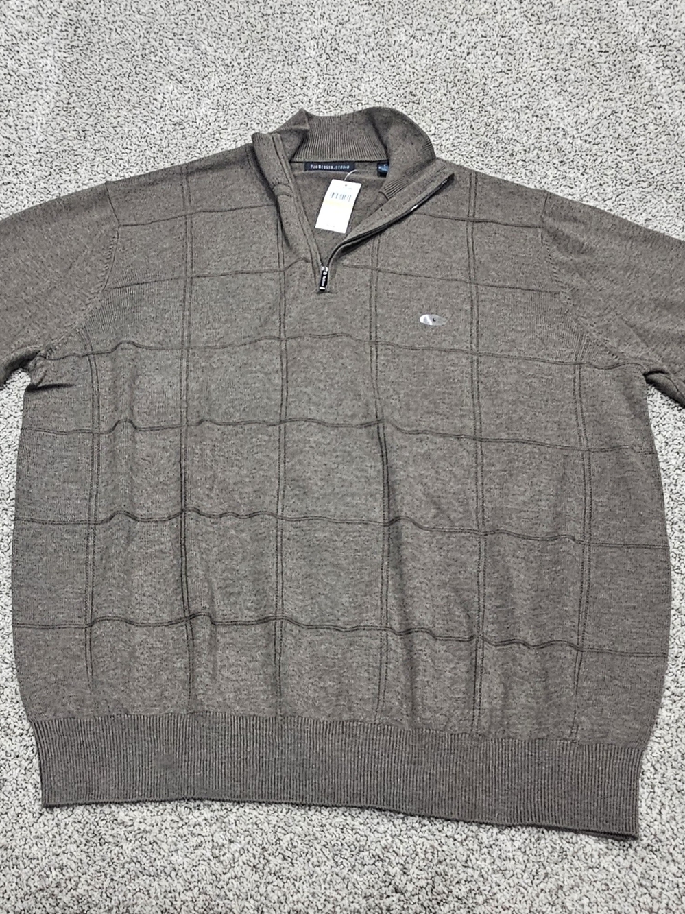 Van Heusen Men's Brown Grid Quarter-Zip Sweater